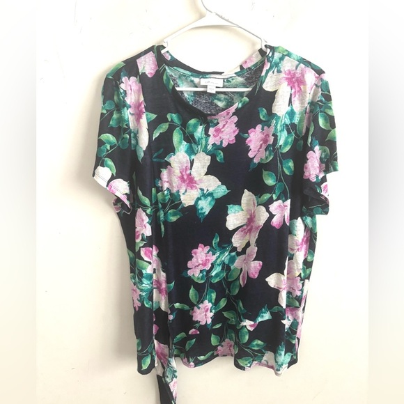 J. Jill Tops - J Jill love linen T-Shirt L Floral Print Short Sleeve Asymmetrical Hem Bloomcore
